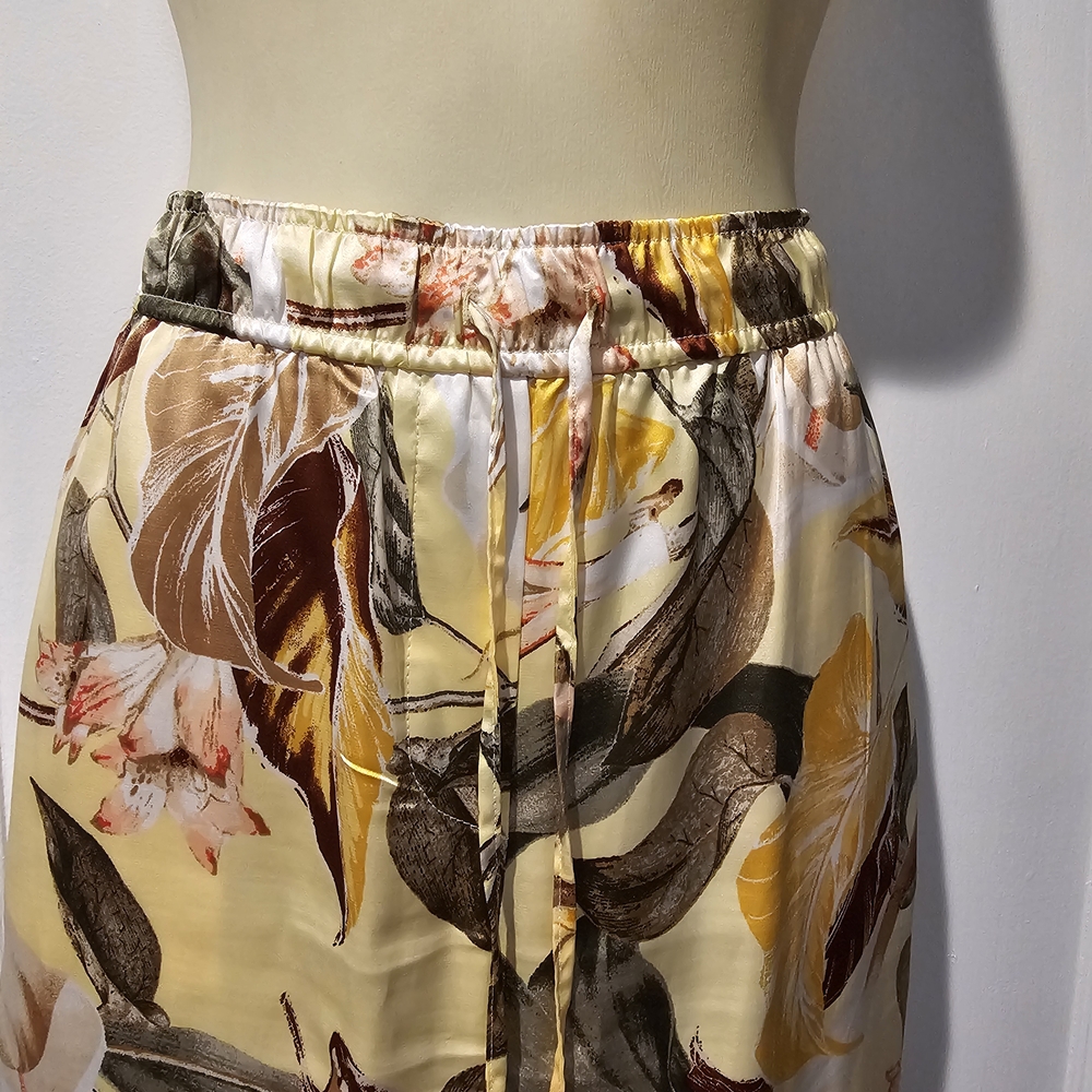 Tropical Print Wide Leg Pants